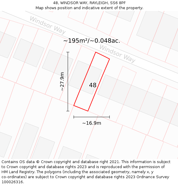 48, WINDSOR WAY, RAYLEIGH, SS6 8PF: Plot and title map
