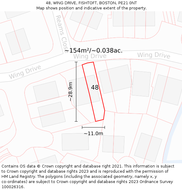 48, WING DRIVE, FISHTOFT, BOSTON, PE21 0NT: Plot and title map