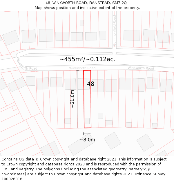 48, WINKWORTH ROAD, BANSTEAD, SM7 2QL: Plot and title map