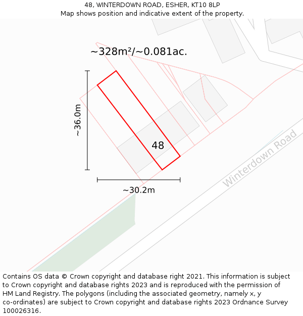 48, WINTERDOWN ROAD, ESHER, KT10 8LP: Plot and title map