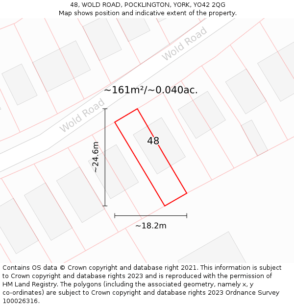 48, WOLD ROAD, POCKLINGTON, YORK, YO42 2QG: Plot and title map