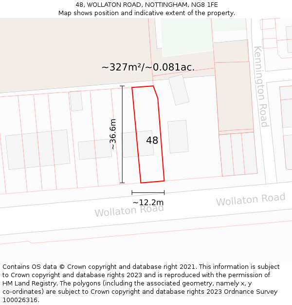 48, WOLLATON ROAD, NOTTINGHAM, NG8 1FE: Plot and title map
