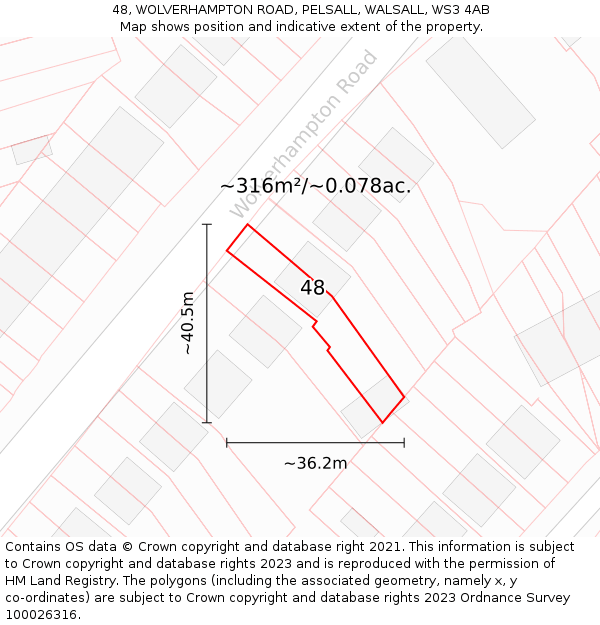 48, WOLVERHAMPTON ROAD, PELSALL, WALSALL, WS3 4AB: Plot and title map