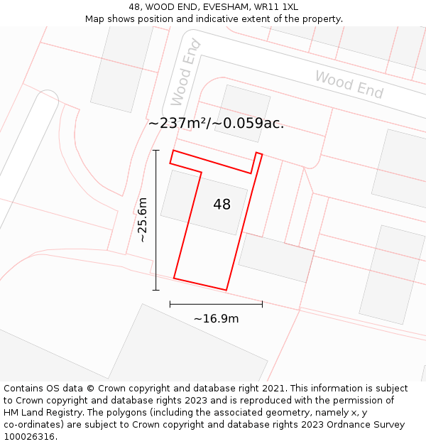 48, WOOD END, EVESHAM, WR11 1XL: Plot and title map