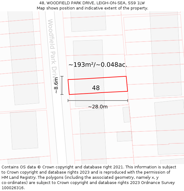 48, WOODFIELD PARK DRIVE, LEIGH-ON-SEA, SS9 1LW: Plot and title map