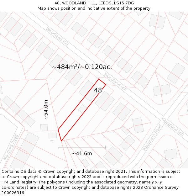 48, WOODLAND HILL, LEEDS, LS15 7DG: Plot and title map