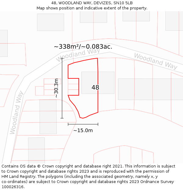 48, WOODLAND WAY, DEVIZES, SN10 5LB: Plot and title map