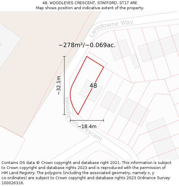 48, WOODLEYES CRESCENT, STAFFORD, ST17 4RE: Plot and title map