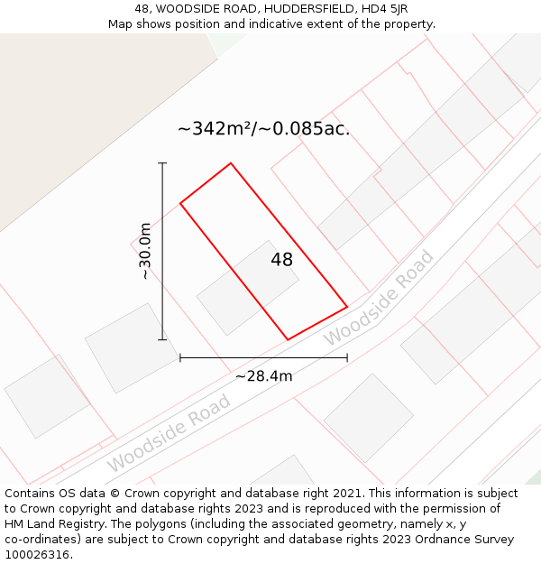 48, WOODSIDE ROAD, HUDDERSFIELD, HD4 5JR: Plot and title map