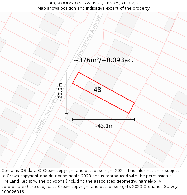 48, WOODSTONE AVENUE, EPSOM, KT17 2JR: Plot and title map