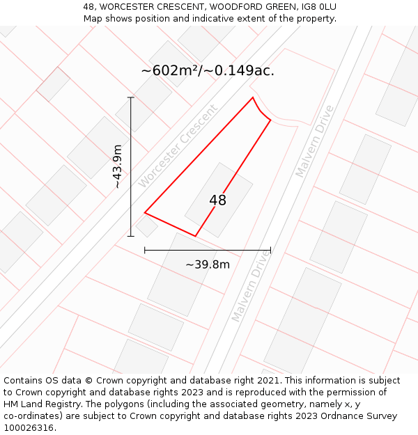 48, WORCESTER CRESCENT, WOODFORD GREEN, IG8 0LU: Plot and title map