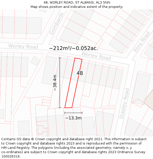 48, WORLEY ROAD, ST ALBANS, AL3 5NN: Plot and title map