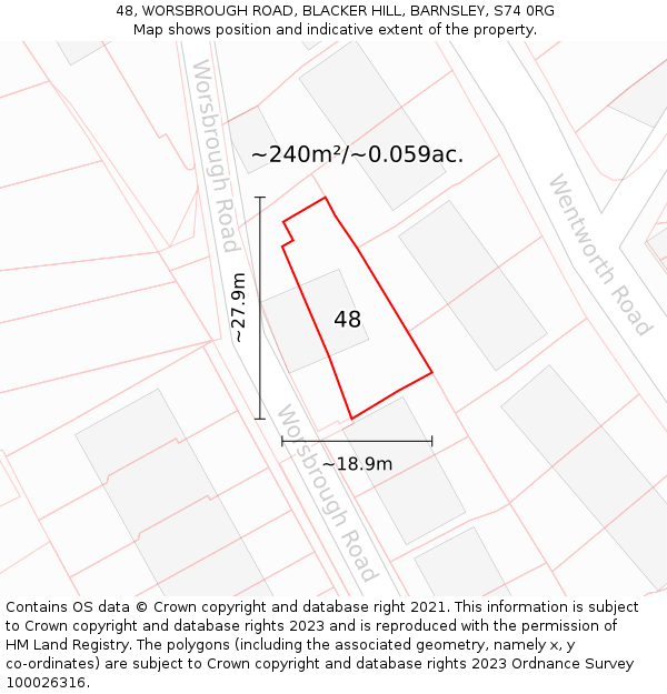 48, WORSBROUGH ROAD, BLACKER HILL, BARNSLEY, S74 0RG: Plot and title map