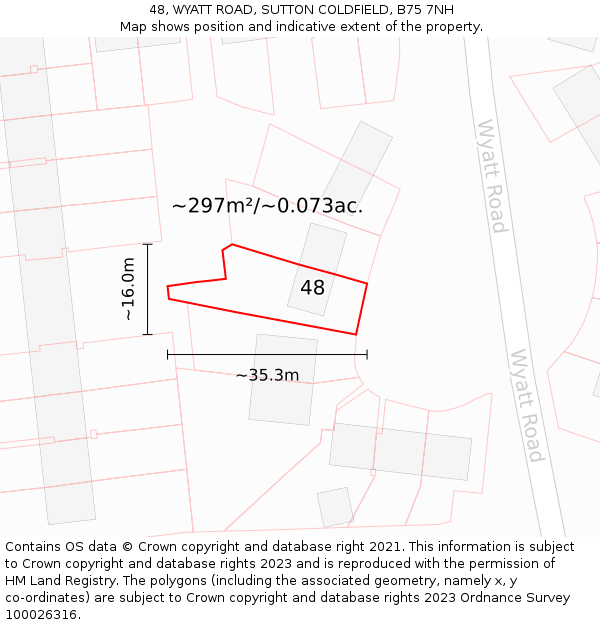 48, WYATT ROAD, SUTTON COLDFIELD, B75 7NH: Plot and title map