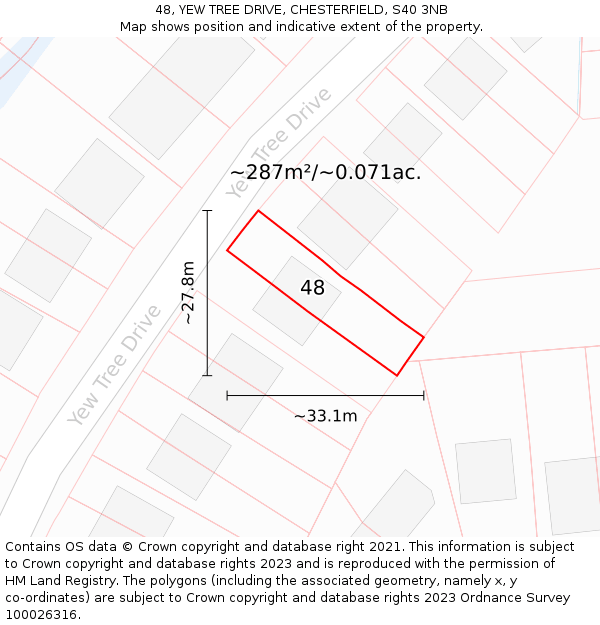 48, YEW TREE DRIVE, CHESTERFIELD, S40 3NB: Plot and title map