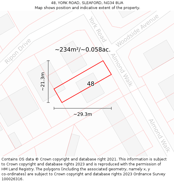 48, YORK ROAD, SLEAFORD, NG34 8UA: Plot and title map