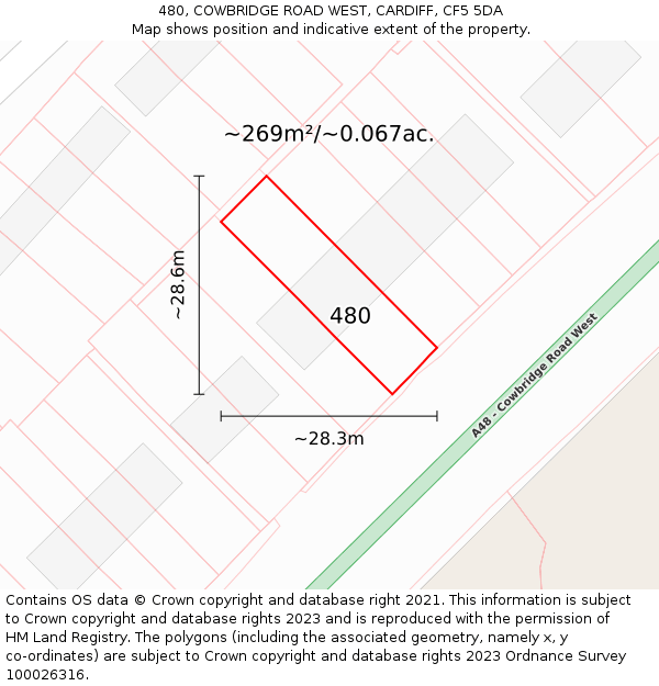 480, COWBRIDGE ROAD WEST, CARDIFF, CF5 5DA: Plot and title map