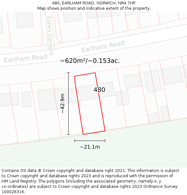 480, EARLHAM ROAD, NORWICH, NR4 7HP: Plot and title map