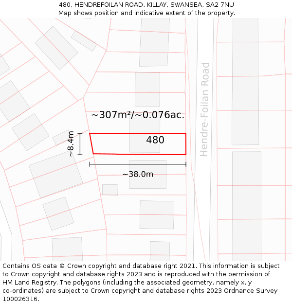 480, HENDREFOILAN ROAD, KILLAY, SWANSEA, SA2 7NU: Plot and title map