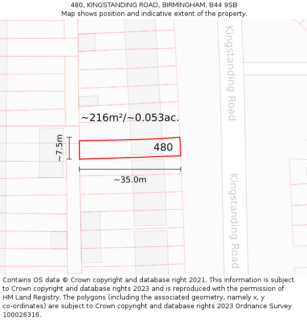 480, KINGSTANDING ROAD, BIRMINGHAM, B44 9SB: Plot and title map