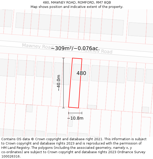 480, MAWNEY ROAD, ROMFORD, RM7 8QB: Plot and title map