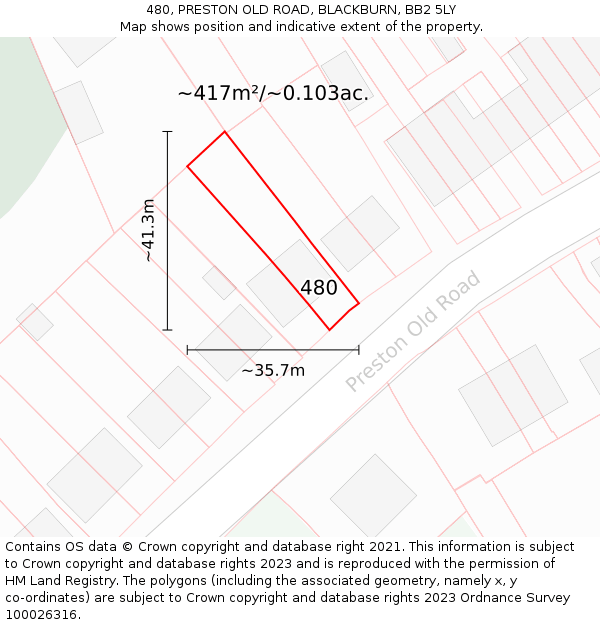480, PRESTON OLD ROAD, BLACKBURN, BB2 5LY: Plot and title map