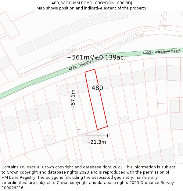 480, WICKHAM ROAD, CROYDON, CR0 8DJ: Plot and title map