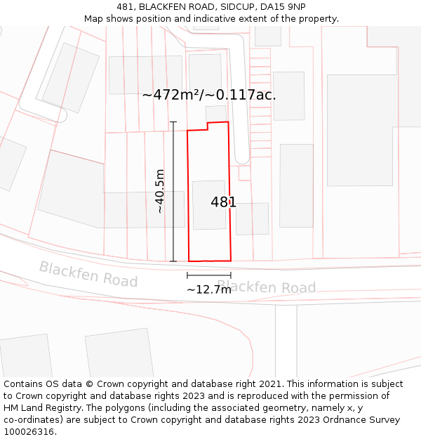 481, BLACKFEN ROAD, SIDCUP, DA15 9NP: Plot and title map