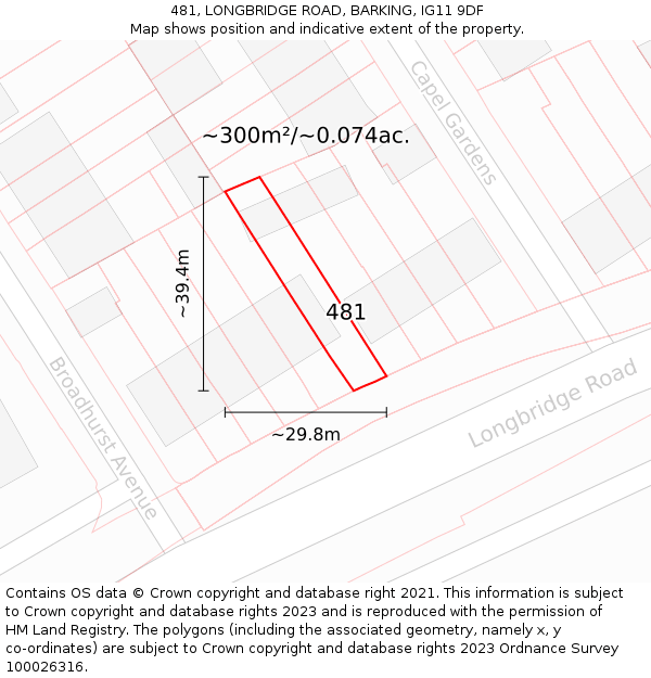 481, LONGBRIDGE ROAD, BARKING, IG11 9DF: Plot and title map