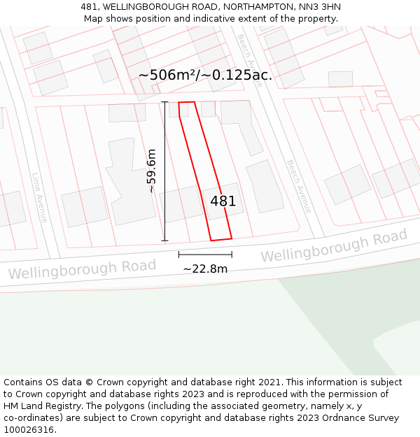 481, WELLINGBOROUGH ROAD, NORTHAMPTON, NN3 3HN: Plot and title map