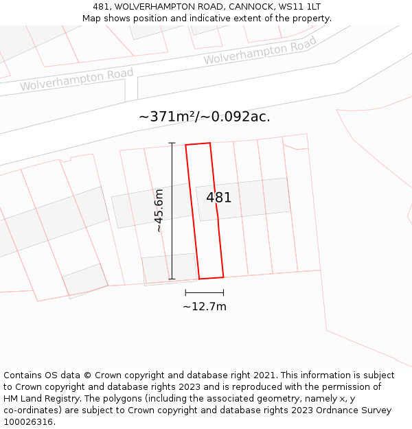 481, WOLVERHAMPTON ROAD, CANNOCK, WS11 1LT: Plot and title map
