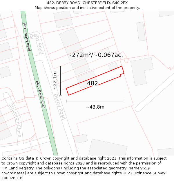 482, DERBY ROAD, CHESTERFIELD, S40 2EX: Plot and title map