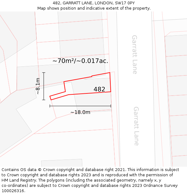 482, GARRATT LANE, LONDON, SW17 0PY: Plot and title map