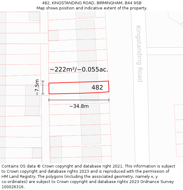 482, KINGSTANDING ROAD, BIRMINGHAM, B44 9SB: Plot and title map