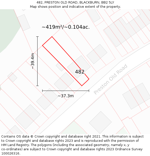 482, PRESTON OLD ROAD, BLACKBURN, BB2 5LY: Plot and title map