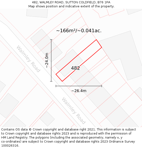 482, WALMLEY ROAD, SUTTON COLDFIELD, B76 1PA: Plot and title map