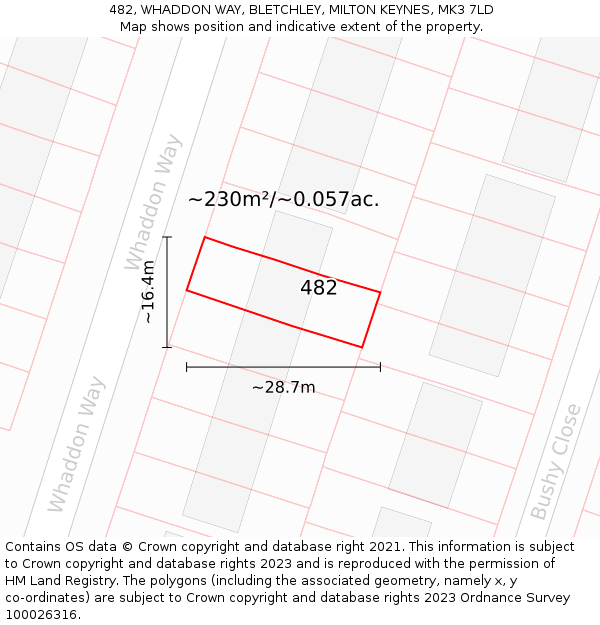 482, WHADDON WAY, BLETCHLEY, MILTON KEYNES, MK3 7LD: Plot and title map