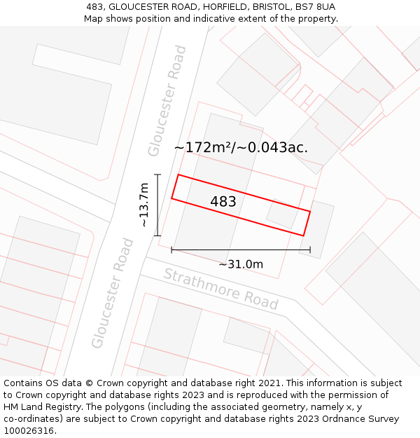 483, GLOUCESTER ROAD, HORFIELD, BRISTOL, BS7 8UA: Plot and title map