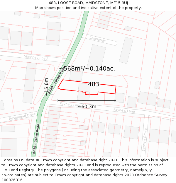 483, LOOSE ROAD, MAIDSTONE, ME15 9UJ: Plot and title map