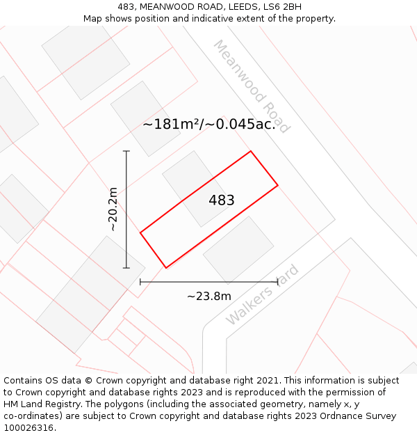 483, MEANWOOD ROAD, LEEDS, LS6 2BH: Plot and title map