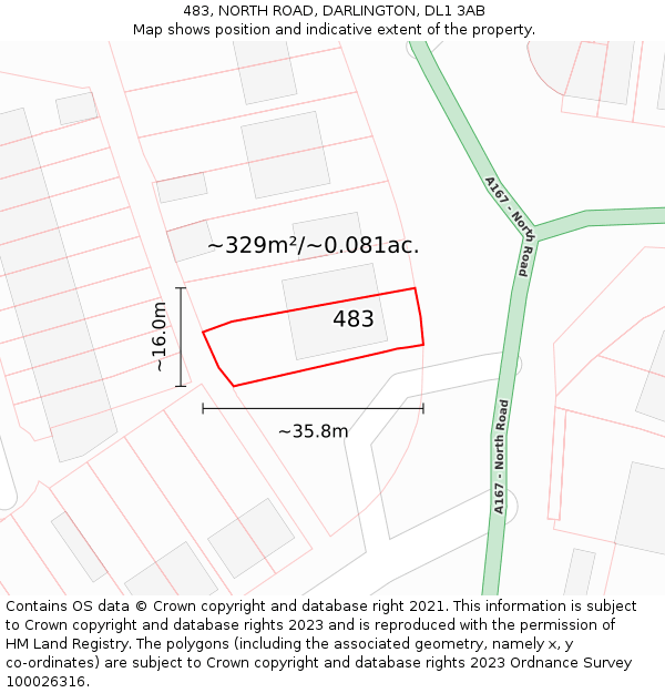 483, NORTH ROAD, DARLINGTON, DL1 3AB: Plot and title map