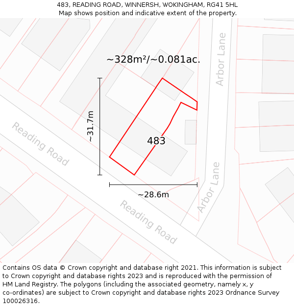 483, READING ROAD, WINNERSH, WOKINGHAM, RG41 5HL: Plot and title map