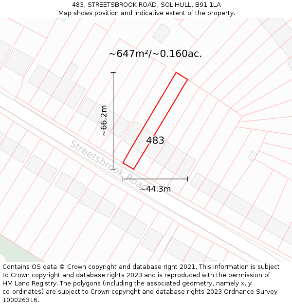 483, STREETSBROOK ROAD, SOLIHULL, B91 1LA: Plot and title map