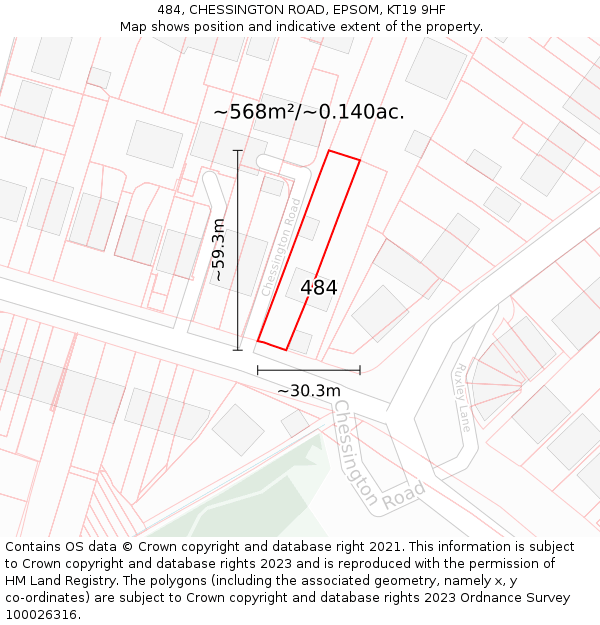 484, CHESSINGTON ROAD, EPSOM, KT19 9HF: Plot and title map