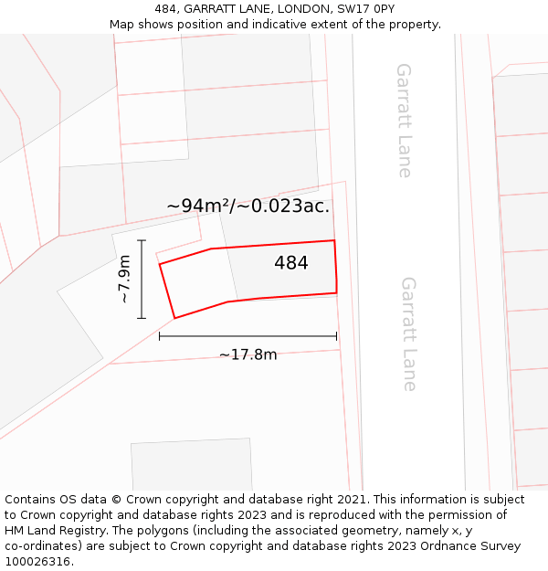 484, GARRATT LANE, LONDON, SW17 0PY: Plot and title map