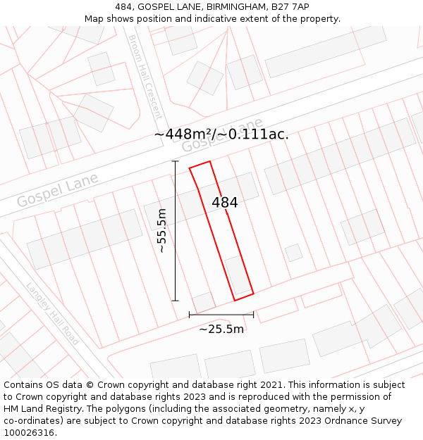 484, GOSPEL LANE, BIRMINGHAM, B27 7AP: Plot and title map