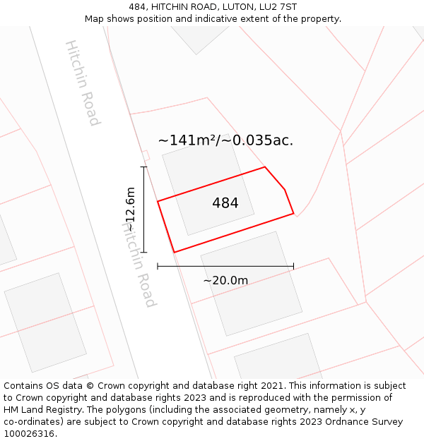 484, HITCHIN ROAD, LUTON, LU2 7ST: Plot and title map