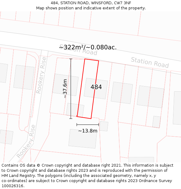 484, STATION ROAD, WINSFORD, CW7 3NF: Plot and title map