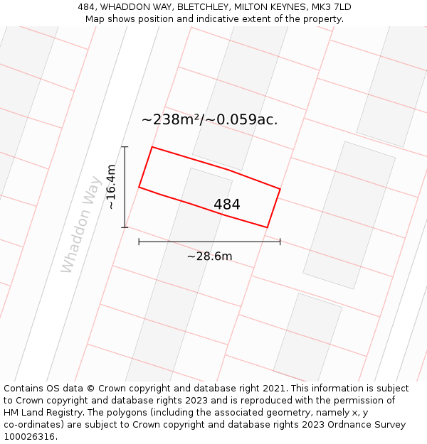 484, WHADDON WAY, BLETCHLEY, MILTON KEYNES, MK3 7LD: Plot and title map