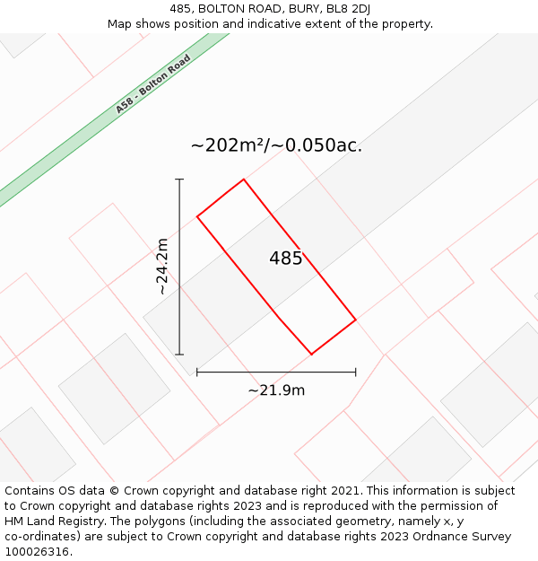 485, BOLTON ROAD, BURY, BL8 2DJ: Plot and title map